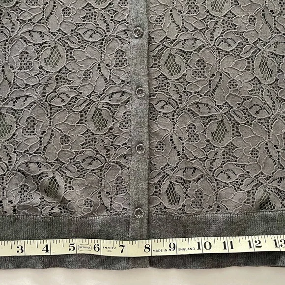 LOFT Gray Lace Cotton/Nylon Stretch Women's Light Sweater - Picture 13 of 15